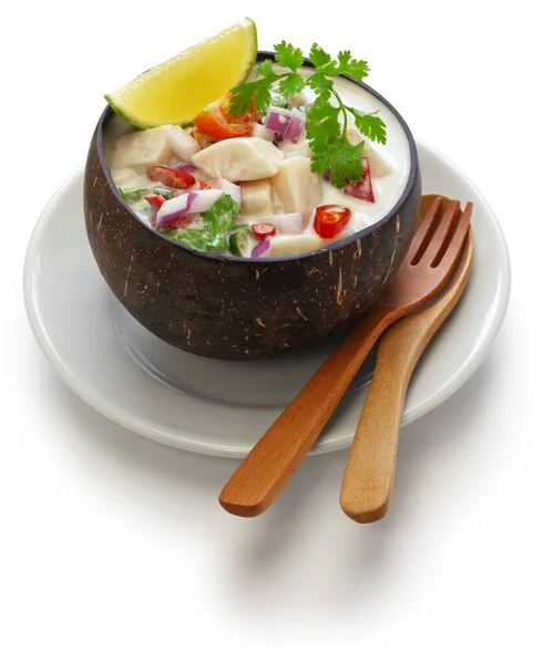 Kokoda Coconut Milk Ceviche Fijian Cuisine Isolated White Background — Stock Photo, Image