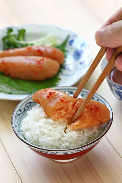 Mentaiko Pittige Kabeljauwkuit Rijst Japanse Levensmiddelen — Stockfoto