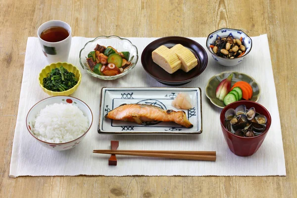 Japán Hagyományos Egészséges Reggeli Készlet Étkezés — Stock Fotó