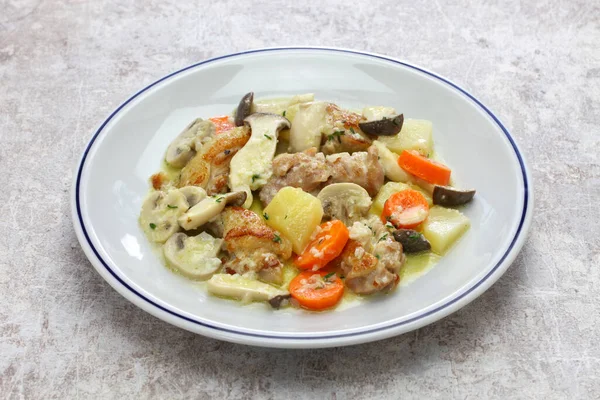 Pollo Cremoso Funghi Fricassee Cucina Casalinga Francese — Foto Stock