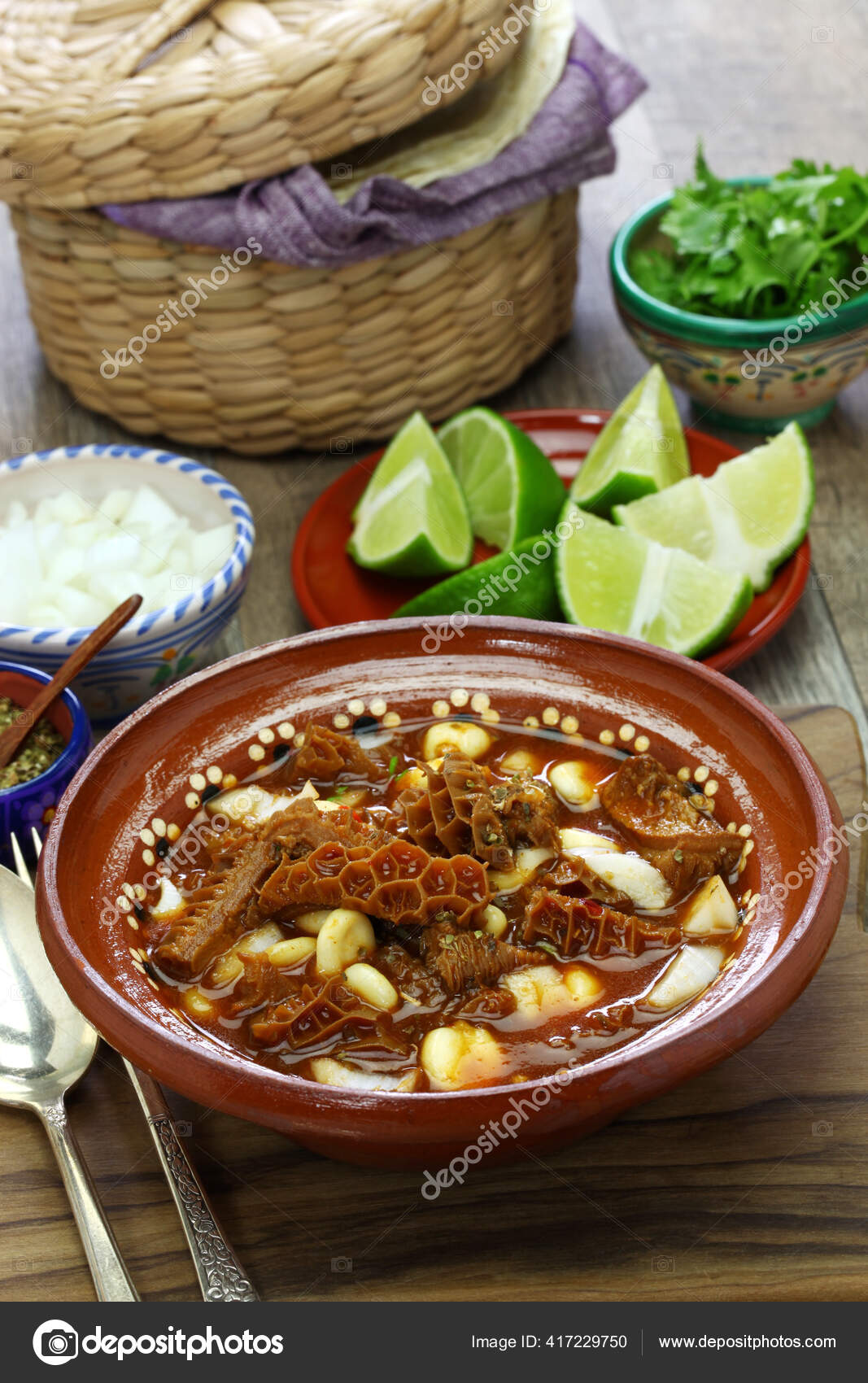 Menudo Rojo Traditional Mexican Soup Made Tripe Hominy Broth
