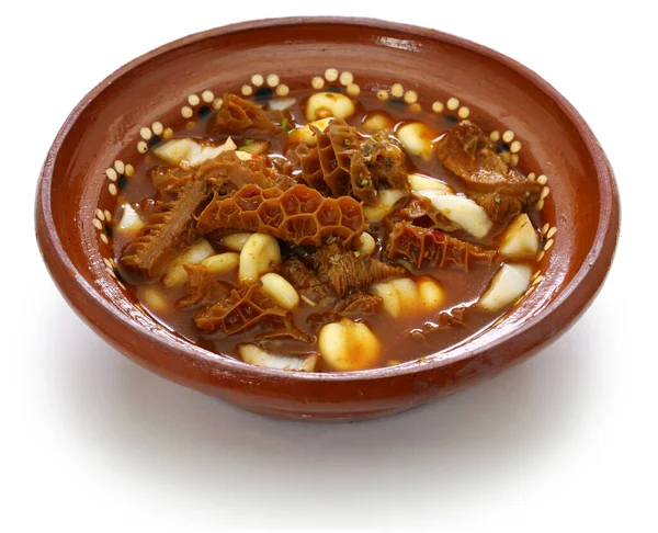 Menudo Rojo Uma Sopa Mexicana Tradicional Feita Com Tripa Favo — Fotografia de Stock