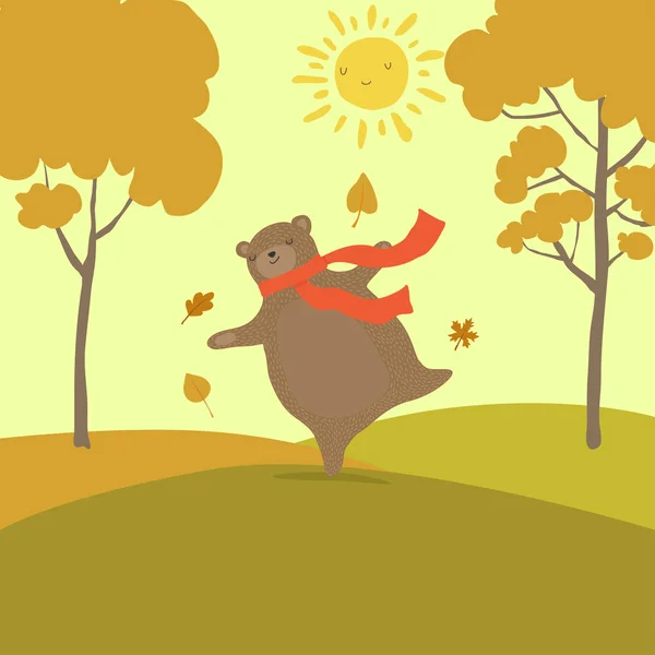 Linda caricatura oso para hola diseño concepto de otoño. El último día soleado antes de la lluvia . — Vector de stock