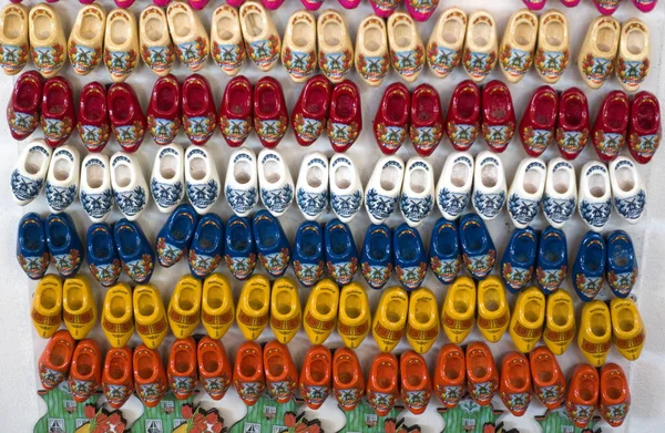 Small Dutch Wooden Shoes Colors Dutch National Flag Souvenir Shop — Stock Photo, Image