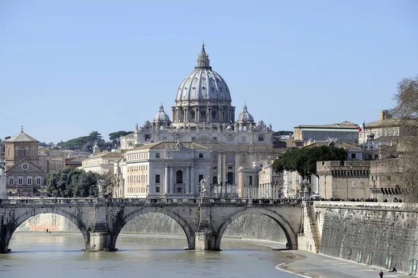 River Tiber Ponte Sant Angelo Bridge View Sistine Chapel Rome — Stock Photo, Image