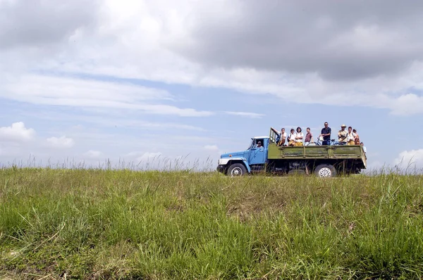 Bayamo Cuba May 2016 People Some Student Uniforms Open Truck — Stock Photo, Image