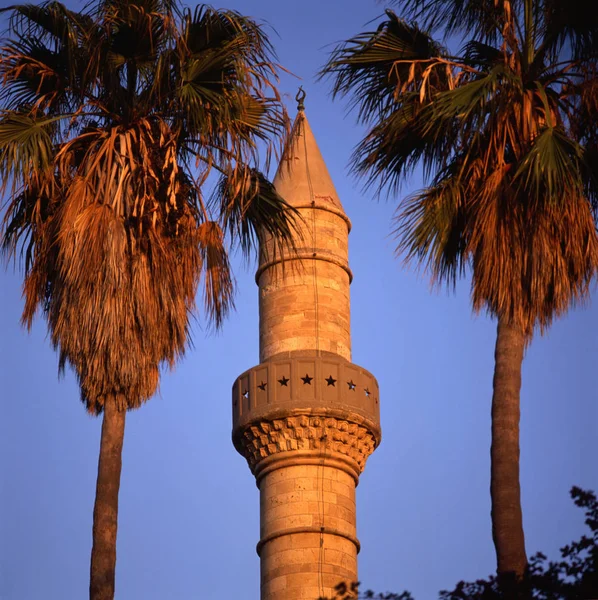 Das Minarett Der Gazi Hassan Pascha Moschee Bei Sonnenuntergang Kos — Stockfoto