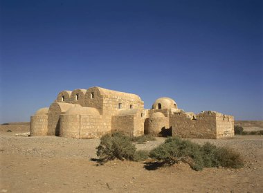 Amra çöl kale (Qasr Amra) yakınındaki Amman, Jordan. Dünya mirası için eşsiz freskler Emevi Halife Velid II ve ünlü 8 yüzyılda inşa,.