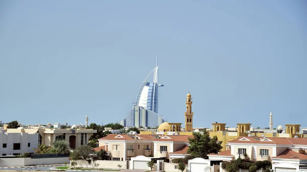 Vista Sullo Skyline Dubai Con Hotel Burj Arab Sulla Spiaggia — Foto Stock
