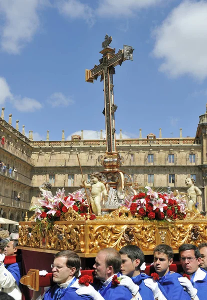 Salamanca Espanha Abril 2012 Grupo Portadores Chamado Costaleros Carregando Carro — Fotografia de Stock