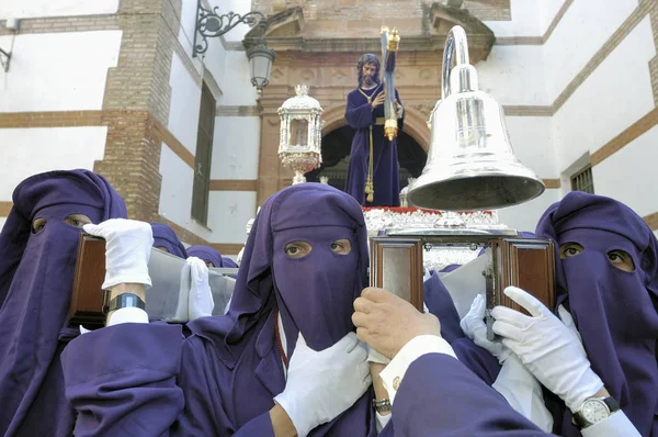 Costaleros Ellátott Egy Tronos Során Semana Santa Malaga Spanyolország — Stock Fotó