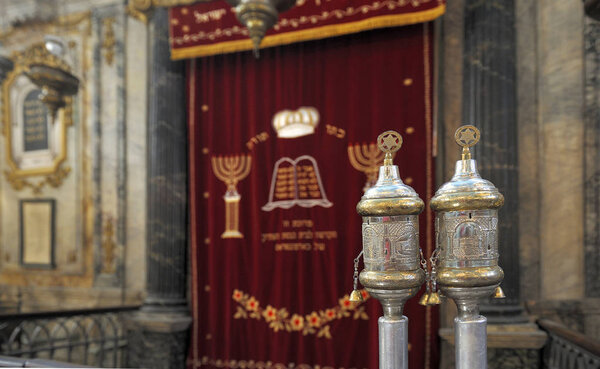 Carpentras,France-June 14,2011; Silver rimonims in the synagogue of Carpentras,France. 