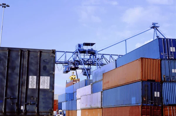 Stacked Shipping Containers Container Terminal Port Rotterdam Sea Harbour Brands — Stock Photo, Image