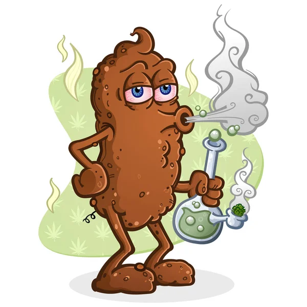 Poop Smoking Marijuana Cartoon Character — Stock Vector
