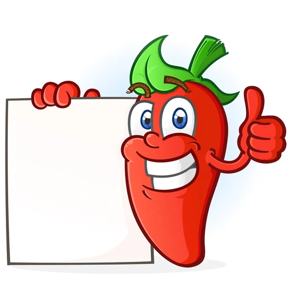 Hot Pepper Cartoon Character Holding Blank Poster Sign — Stock Vector