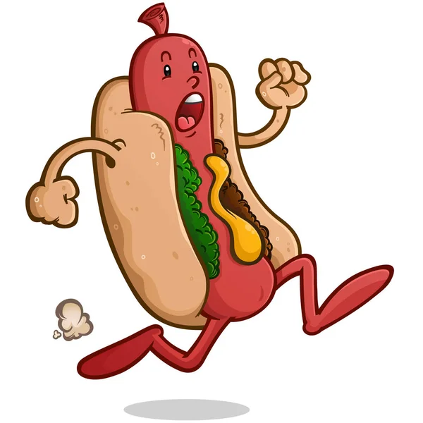 Frantic Hot Dog Cartoon Character Running Away Danger Panic Vector Graphics