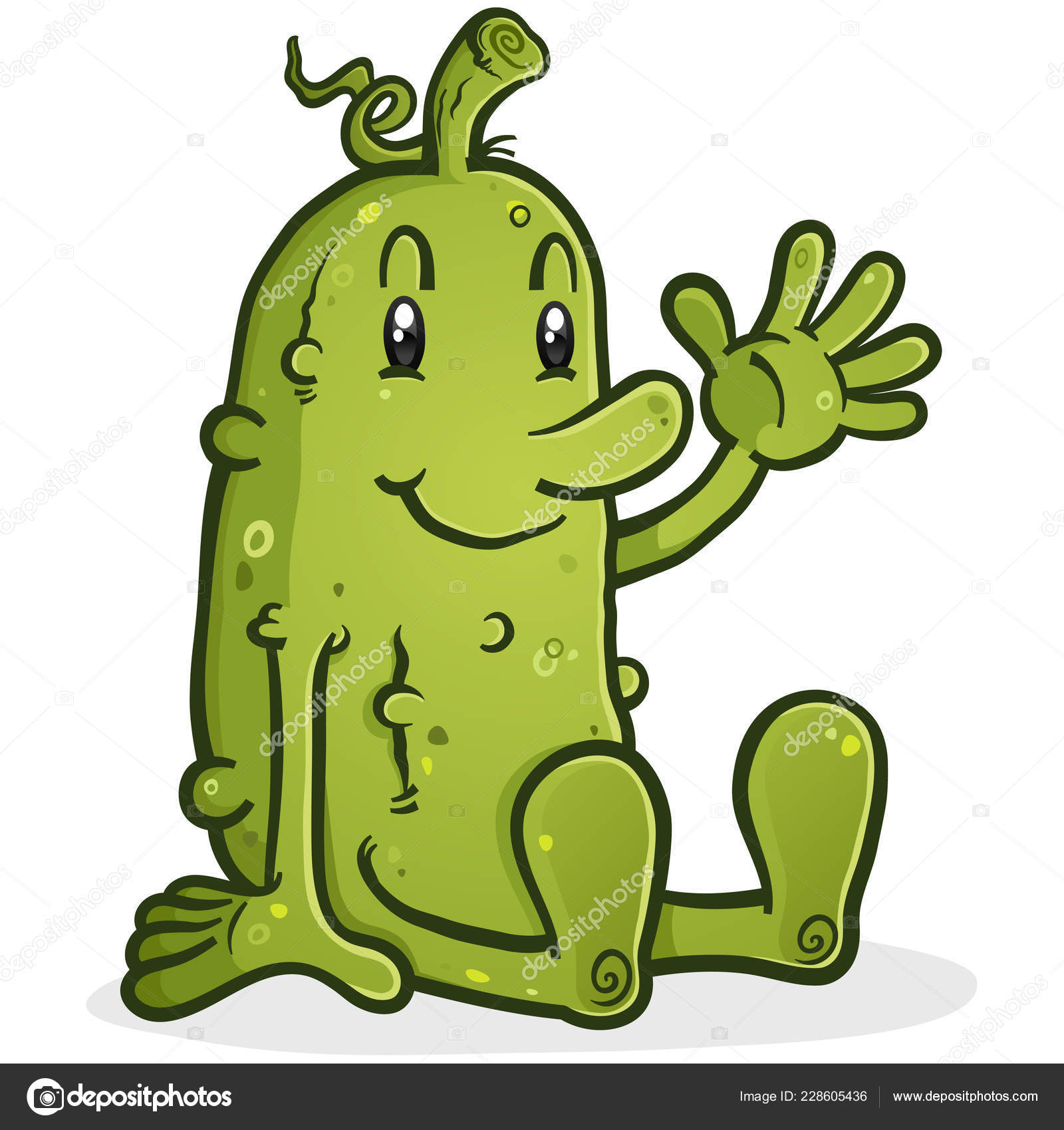 Pickle Cartoon Character Sitting Relaxing Waving Hello Stock Vector