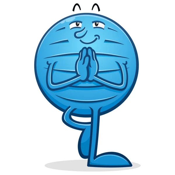 Personaje Pelota Yoga Goma Azul Haciendo Una Pose Árbol Durante — Archivo Imágenes Vectoriales