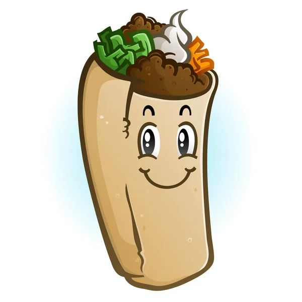 Alegre Burrito Ilustración Vector Dibujos Animados Sonriendo Felizmente — Vector de stock