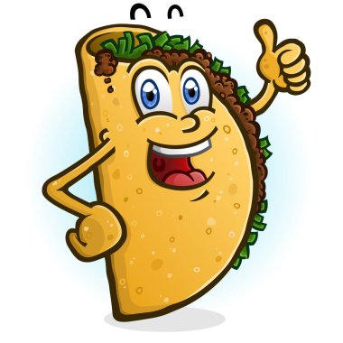 Mutlu gülümseyen Taco çizgi film karakteri jest kadar hevesli bir başparmak veren