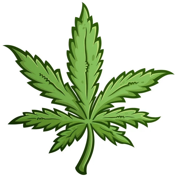Green Marijuana Weed Leaf Cartoon Drawing — Stock Vector