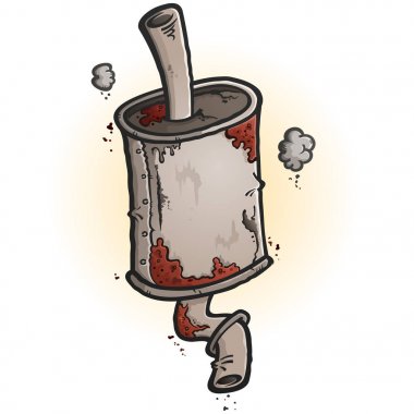 Eski bir paslı araba susturucu stilize clipart çizim
