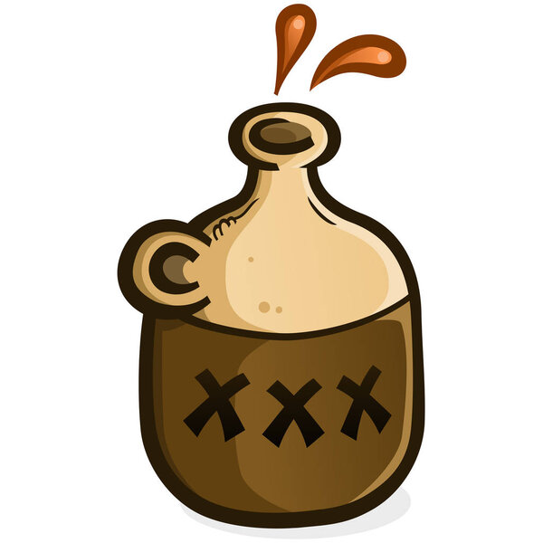 A jug of moonshine vector icon illustration splashing droplets of hard liquor from the open top