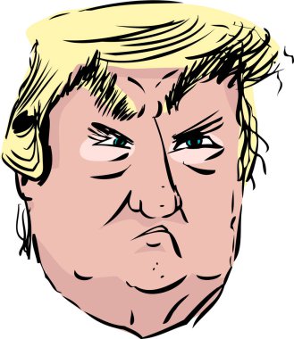12 Aralık 2017. Beyaz arka plan üzerinde Başkan Donald J. Trump karikatür somurtarak kafa portresi