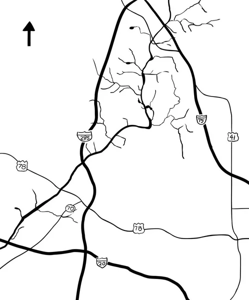 チャタフーチー川 米国ジョージア州の概略地図に様々 な高速道路 — ストックベクタ