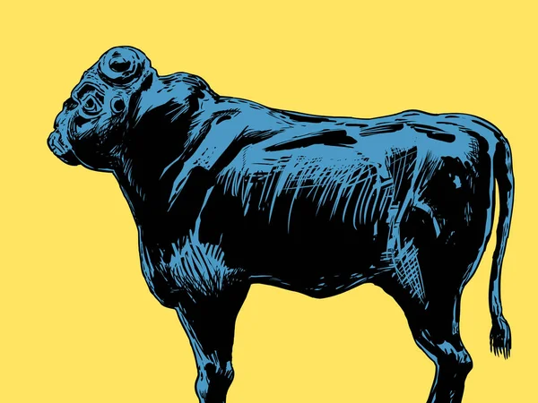 古老的黑石公牛偶像代表了神的王在黄色背景 免版税图库插图