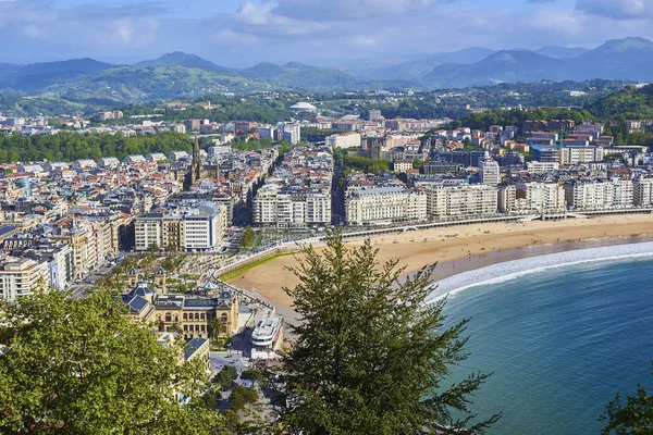 San Sebastian Spanje Mei 2018 Luchtfoto Van Concha Beach Kathedraal — Stockfoto