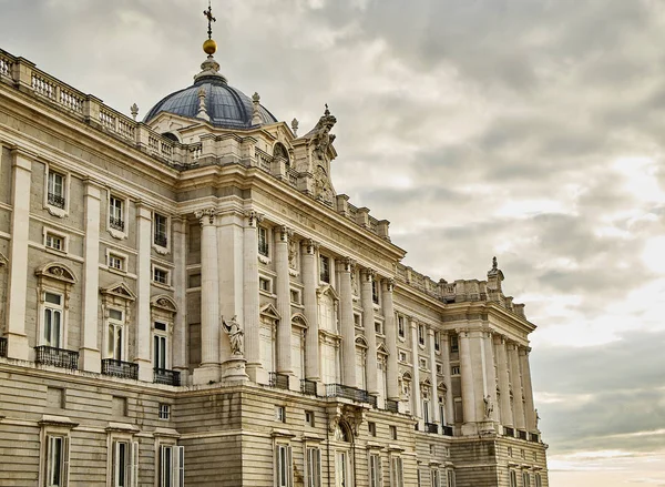 Fachada Norte Palácio Real Madrid Palácio Real Pôr Sol Vista — Fotografia de Stock