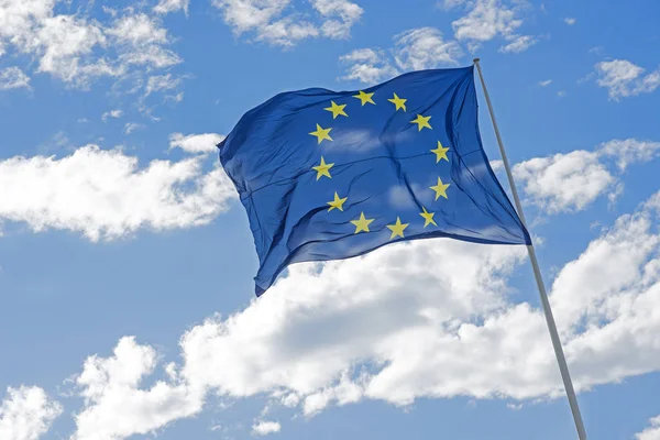 European Union Flag Waving Blue Sky — Stock Photo, Image