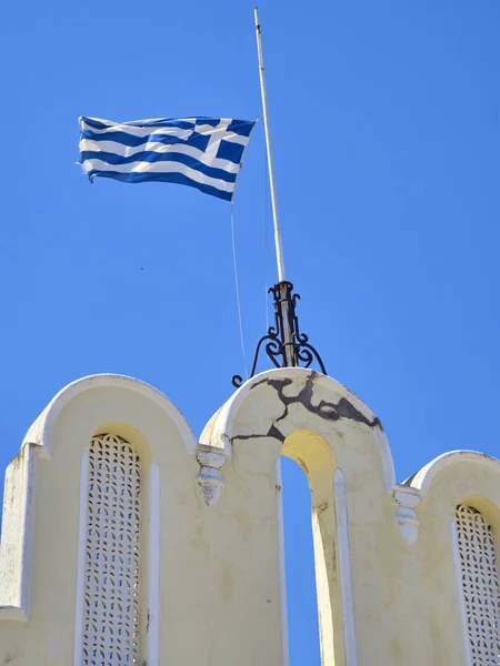 Official Flag Greece Waving Blue Sky — Stock Photo, Image