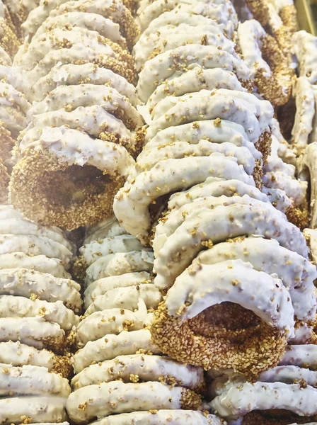 Koulouri Glazed Greek Style Sesame Bread Rings Typical Greek Sweet — Stock Photo, Image