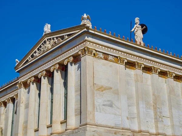 Detalhe Fachada Academia Atenas Academia Nacional Grécia Com Estátua Athena — Fotografia de Stock