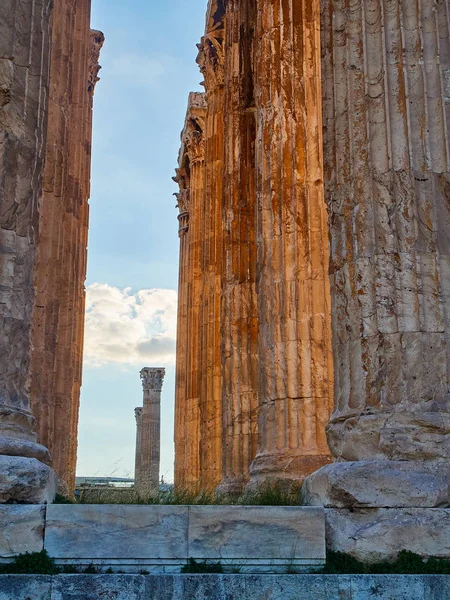 Korinthoszi Oszlopok Részletesen Olümposzi Zeusz Templom Monumentális Templom Helyén Egy — Stock Fotó