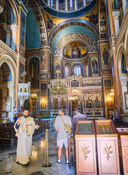 Athens Greece June 2018 Orthodox Priest Uses Censer Venerate Sacred — Stock Photo, Image