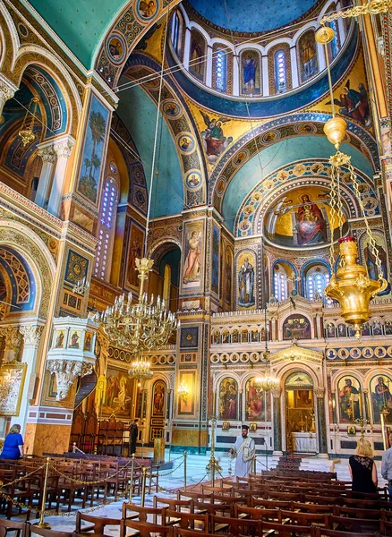 Athens Greece June 2018 Orthodox Priests Celebrating Divine Liturgy Metropolitan — Stock Photo, Image