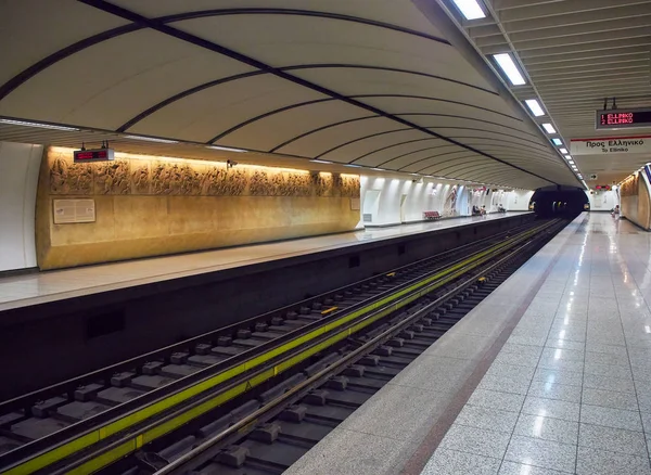 Atenas Grecia Julio 2018 Acrópolis Estación Metro Decorada Con Una — Foto de Stock