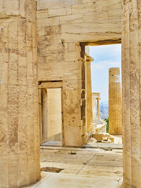 Propylaea Porta Entrada Antiga Acropolis Athenian Com Atenas Temple Athena — Fotografia de Stock