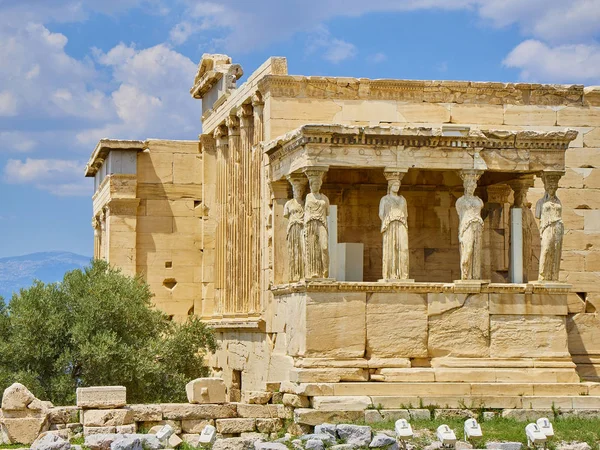 Porche Des Caryatides Sur Façade Sud Erechtheion Temple Antique Honorant — Photo