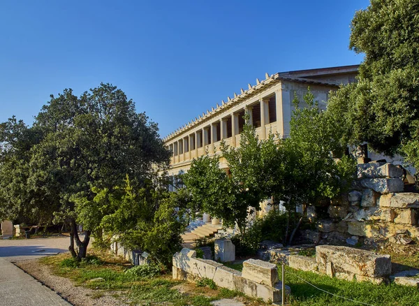 Fachada Principal Del Edificio Stoa Attalos Ágora Antiguo Atenas Región —  Fotos de Stock