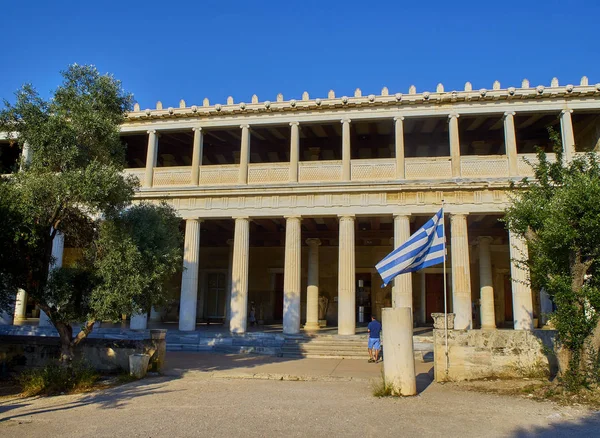 Principal facade of the Stoa of Attalos building at the Ancient Agora of Athens. Attica region, Greece.