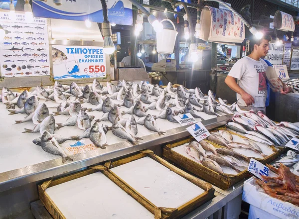 Афины Греция Июля 2018 Года Рыбный Магазин Варвакиос Центральный Рынок — стоковое фото