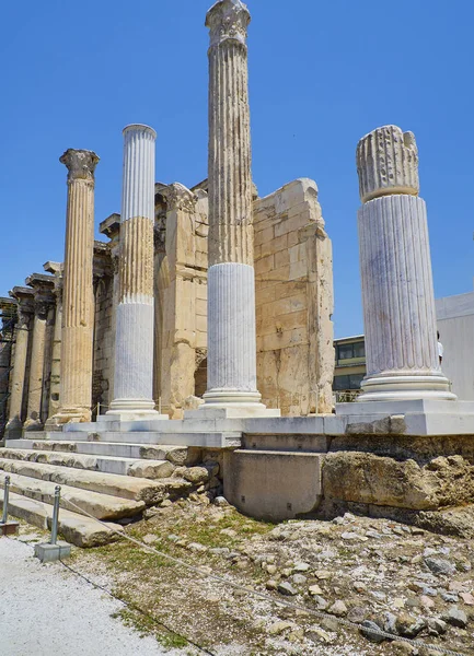 Corinthian Columned Porch Propylon Fachada Ocidental Biblioteca Hadrian Atenas Região — Fotografia de Stock