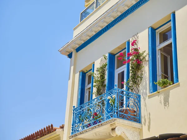 Tipico Balcone Blu Una Casa Greca Grecia — Foto Stock