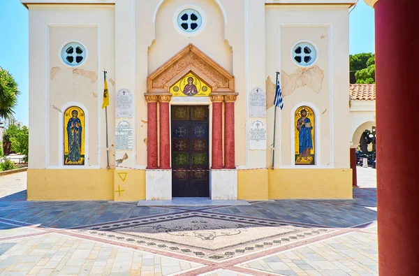 Kos Grecia Julio 2018 Fachada Principal Iglesia Agia Paraskevi Dañada — Foto de Stock