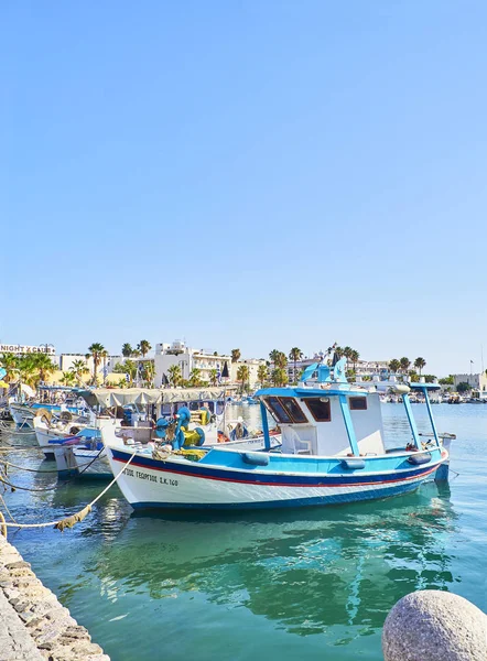 Kos Grekland Juli 2018 Grekiska Fiskebåtar Förtöjda Kos Fiskehamn Grekisk — Stockfoto