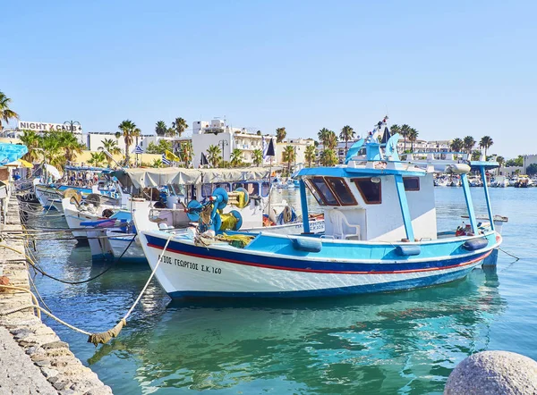 Kos Grekland Juli 2018 Grekiska Fiskebåtar Förtöjda Kos Fiskehamn Grekisk — Stockfoto